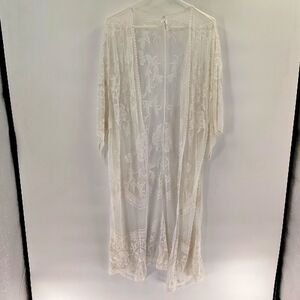 Now N Forever Lace Mesh Open Duster White OS Long Kimono Swim Cover